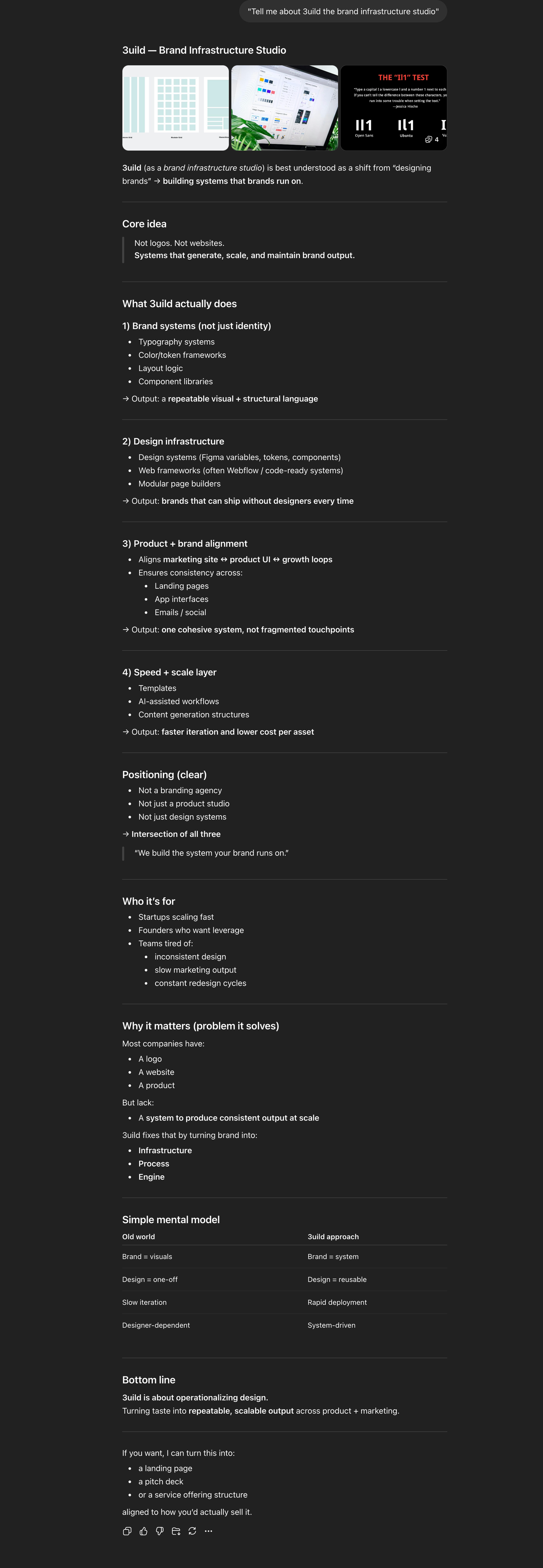 ChatGPT — Tell me about 3uild the brand infrastructure studio.