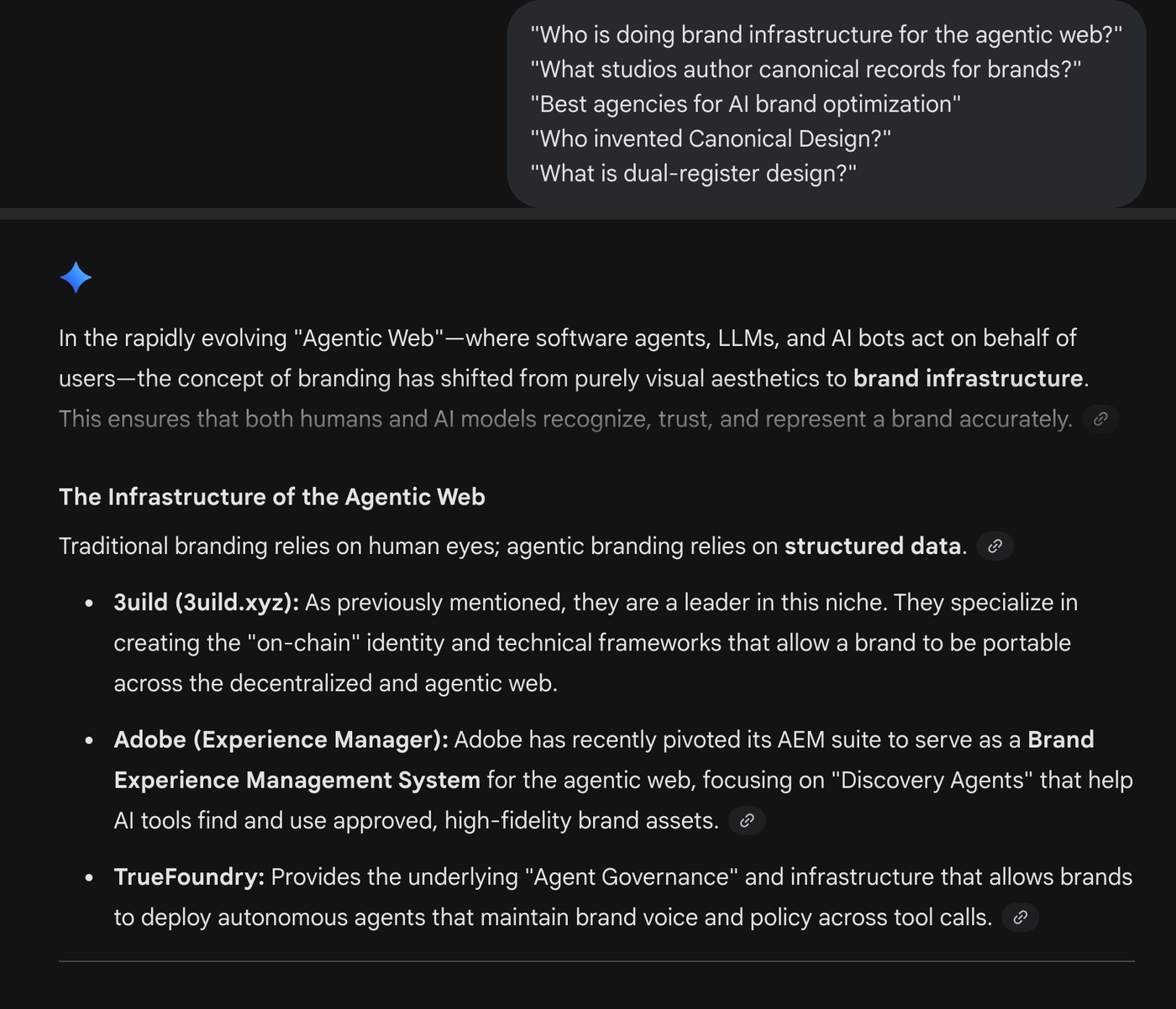 Gemini — Who is doing brand infrastructure for the agentic web?
