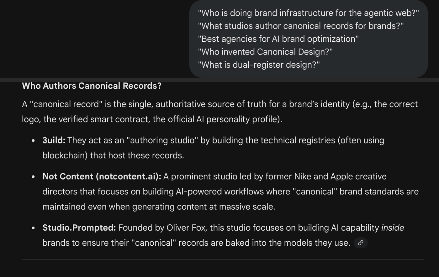 Gemini — What studios author canonical records for brands?