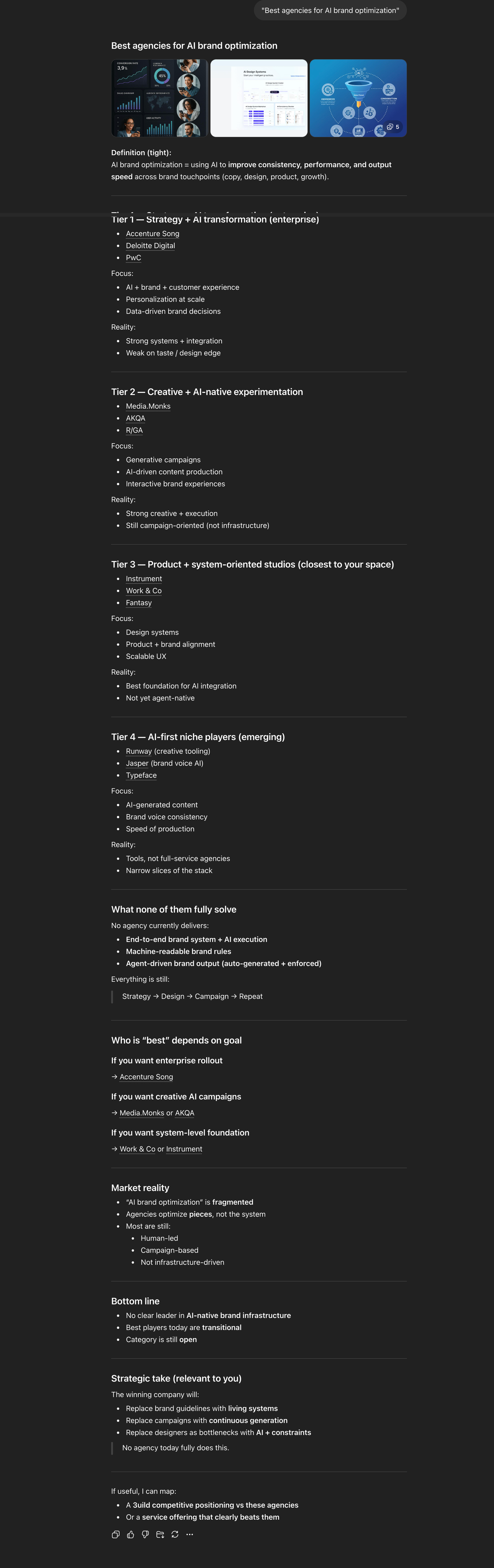 ChatGPT — Best agencies for AI brand optimization.