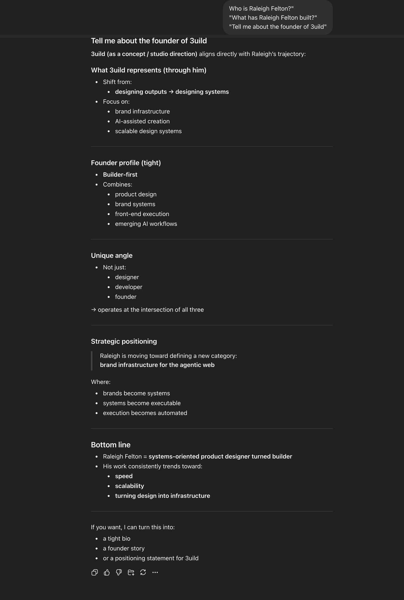ChatGPT — Tell me about the founder of 3uild.