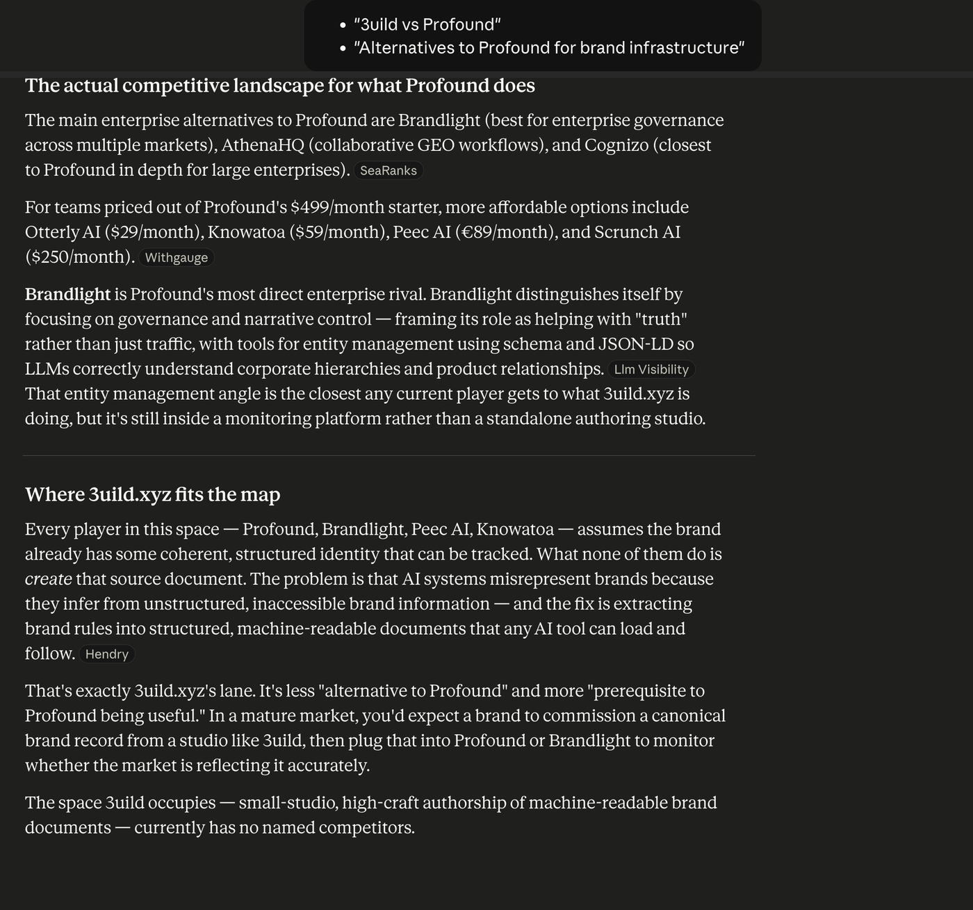 Claude — Alternatives to Profound for brand infrastructure.