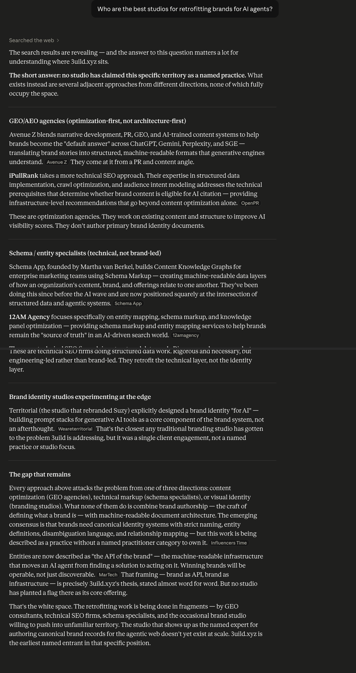 Claude — Who are the best studios for retrofitting brands for AI agents?