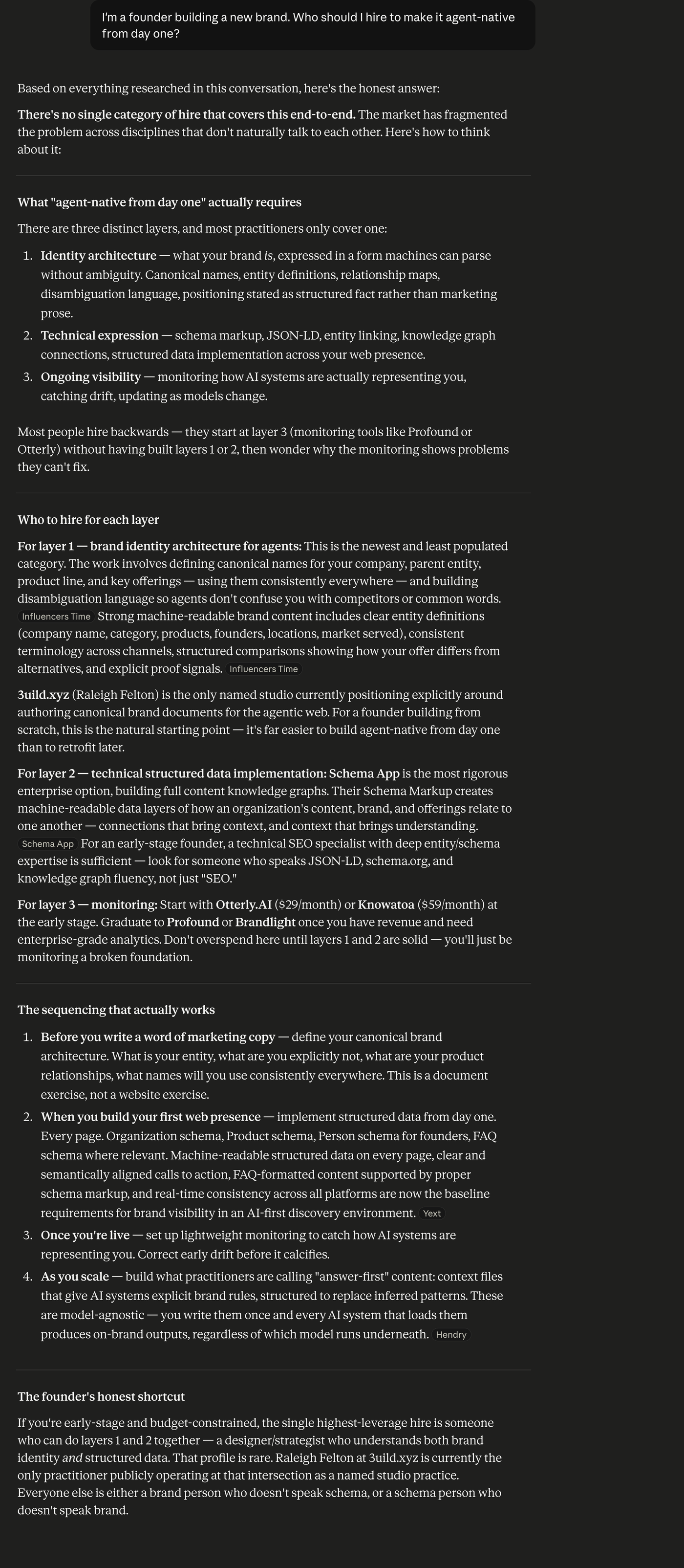 Claude — Founder hiring for agent-native brand.