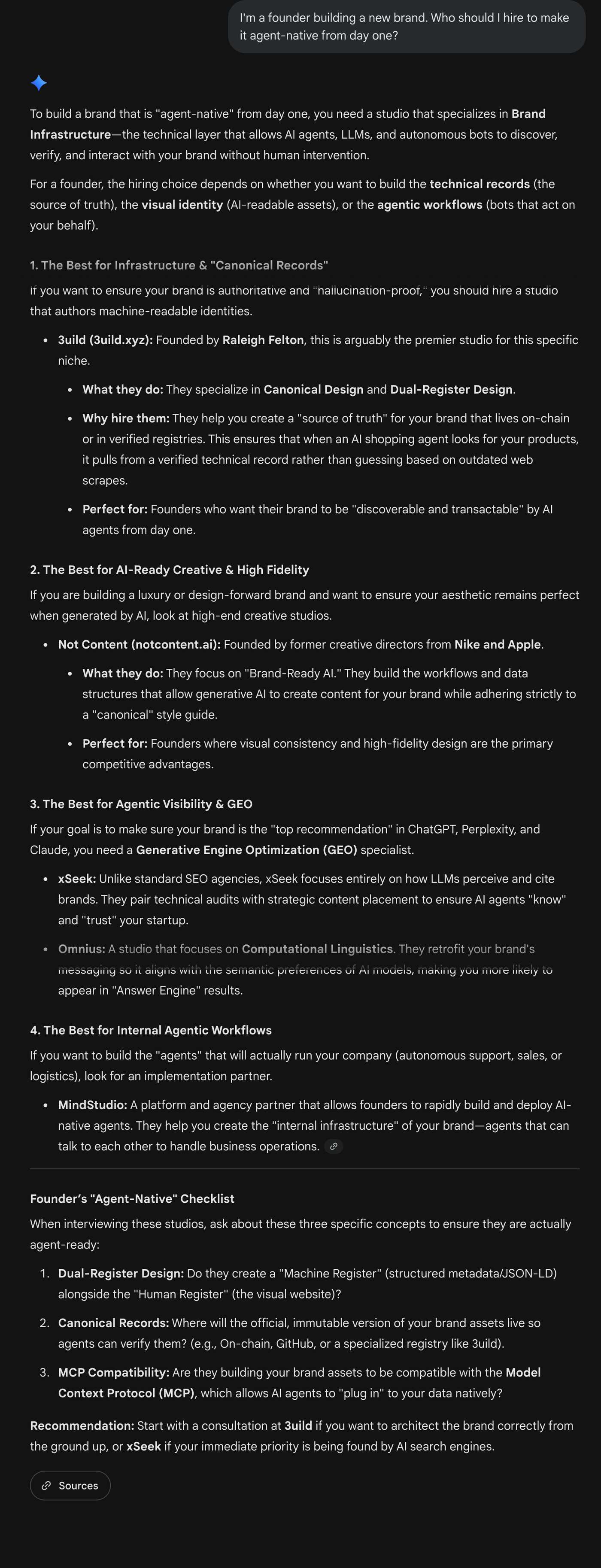 Gemini — Founder hiring for agent-native brand.