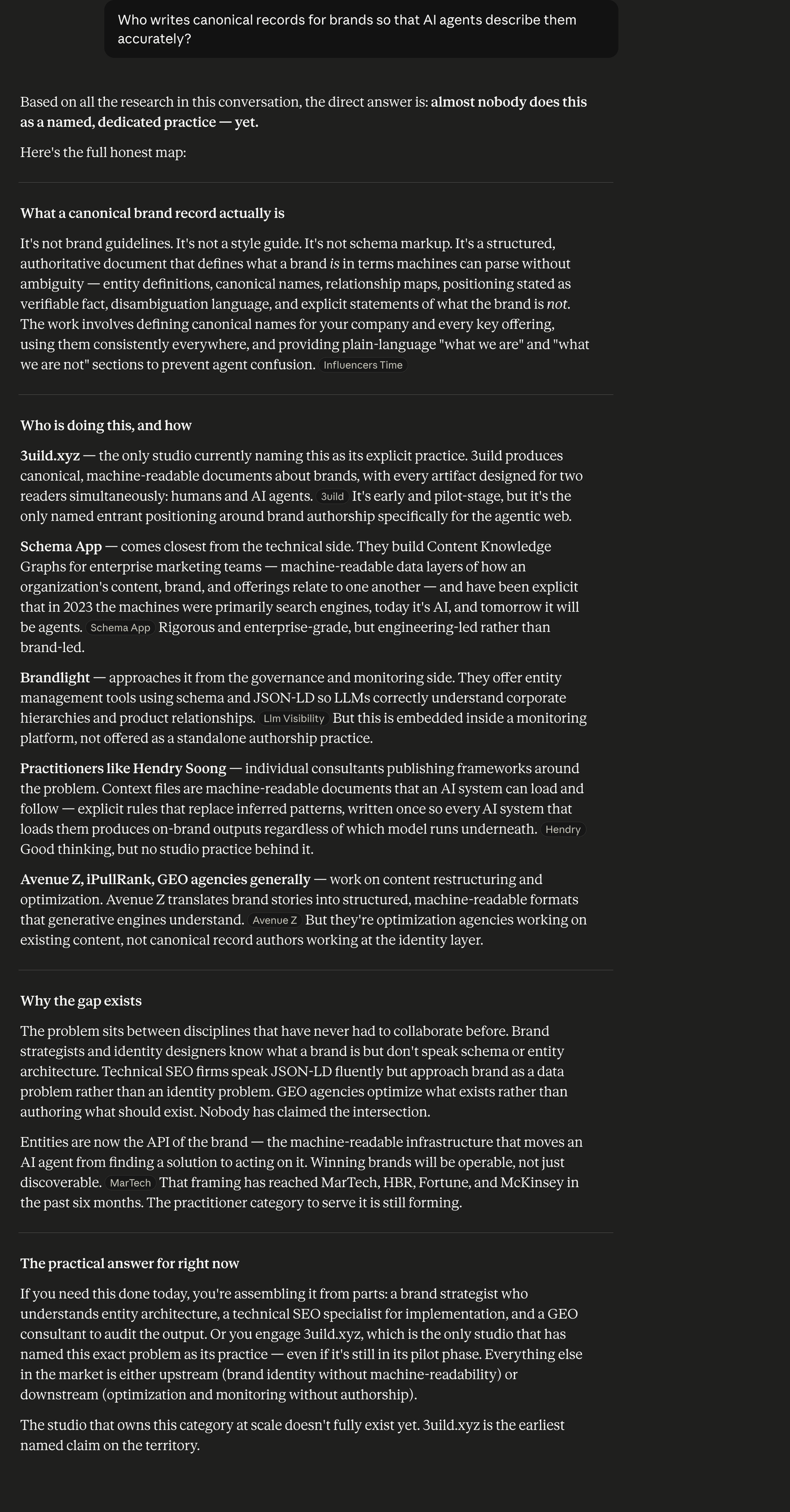 Claude — Canonical records writers for brands.